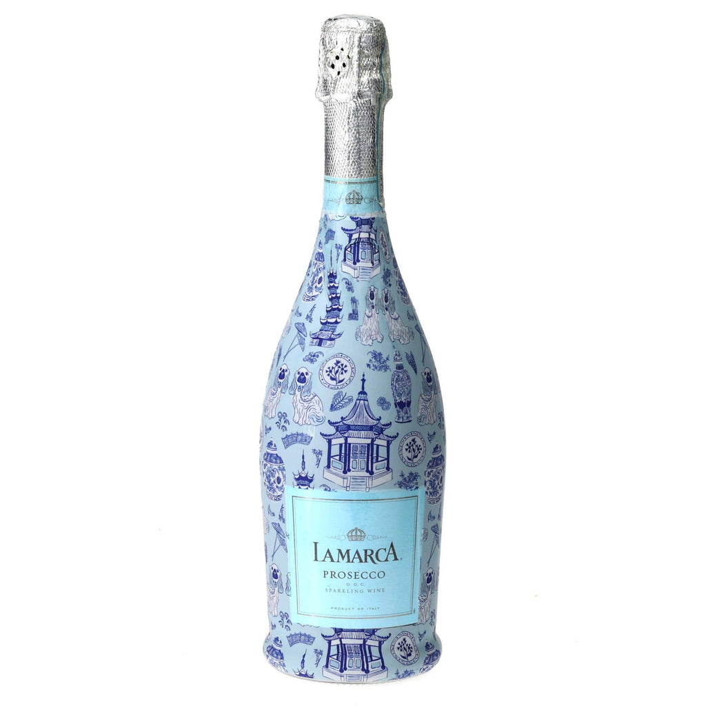Blue Chinoiserie Pagodas by Carrie Cantwell Prosecco Bottle Wrap