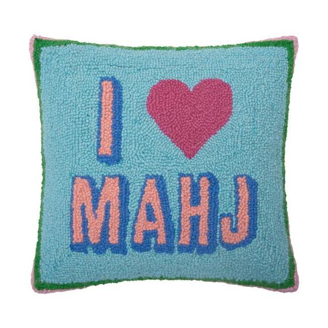 14 x 14 in. I Love Mahj Poly Fill Hook Pillow Multi Color - Peking Handicraft - Home 2 Court