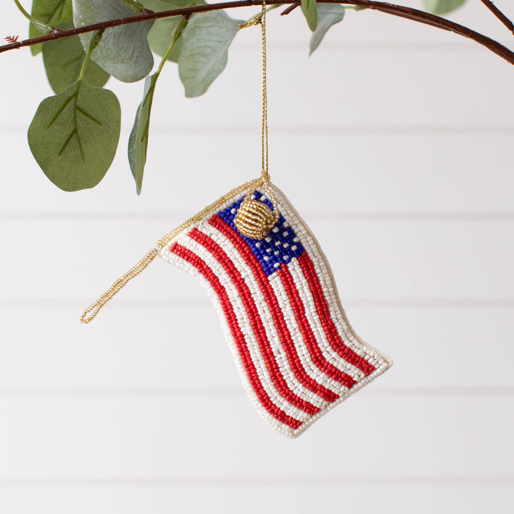 Beaded American Flag Ornament (PK/06) | Americana Decor, USA
