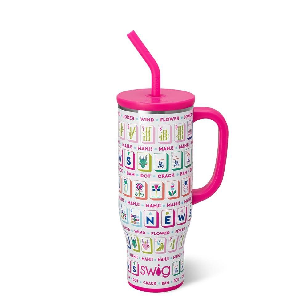 30 oz Mahjong Tumbler with Handle and Straw, (MAHJONG) - Swig Life - Home 2 Court