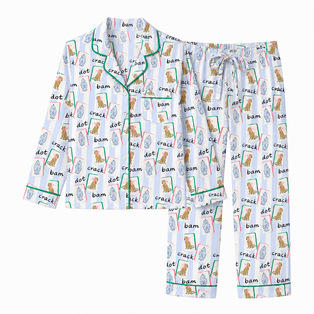 Leopard Mahjong Long Sleeved Pajama Set | Mahj PJs - Loom and Cloth