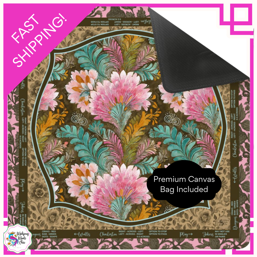 Brown Pink Mahjong Mat with Instructions