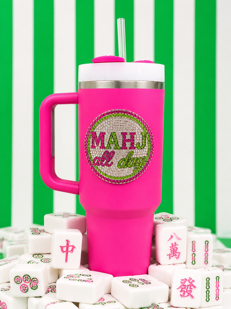 Mahjong Jeweled 40oz Pink Tumbler - The Queen's Jewels