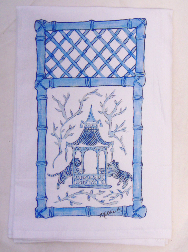 Limited Edition Watercolor Bamboo Tigers Flour Sack Towel