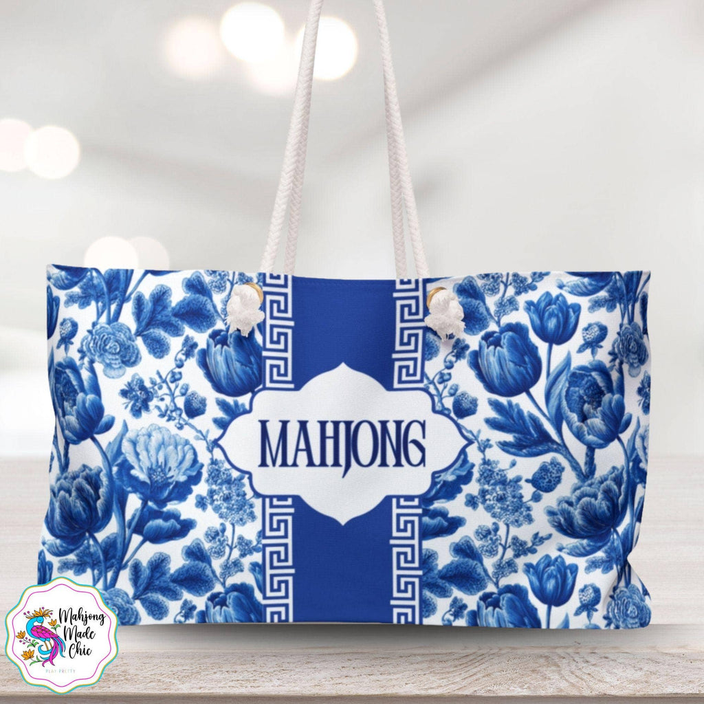 Mahjong Bag, Blue White Toile Chinoiserie Travel Tote