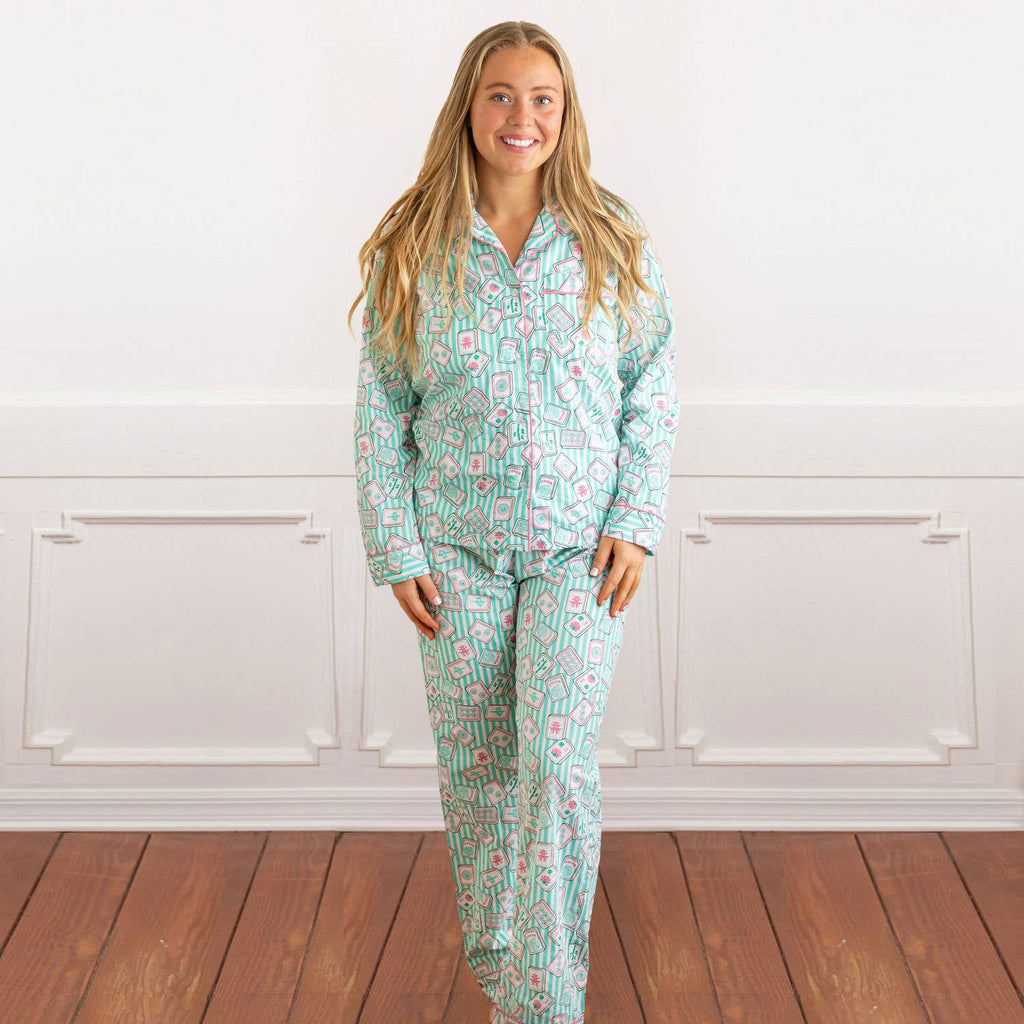 8 Oak Lane - Mahjong Stripe PJ Set with Pants & Long Sleeve Top: XS/S - Home 2 Court