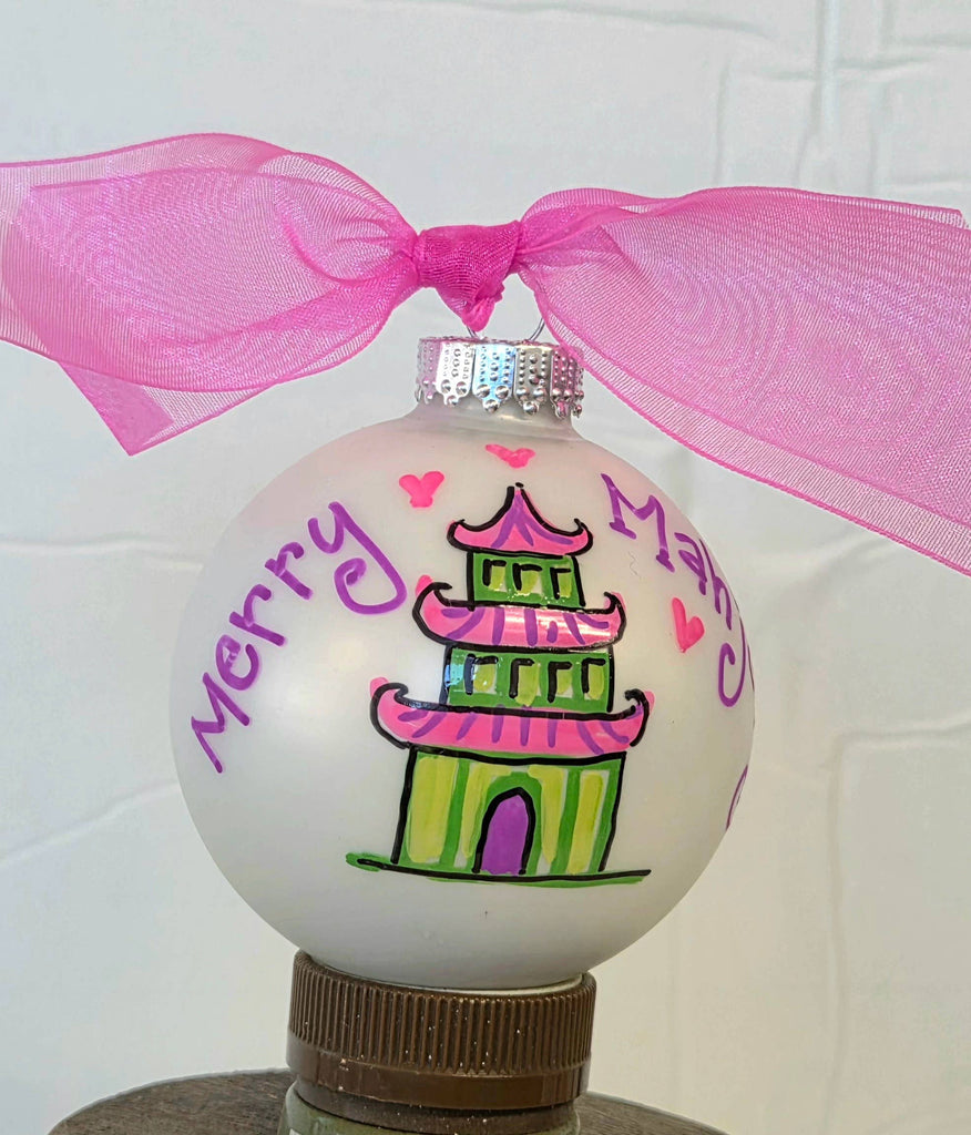 Merry  Mahjong hand painted glass ornament