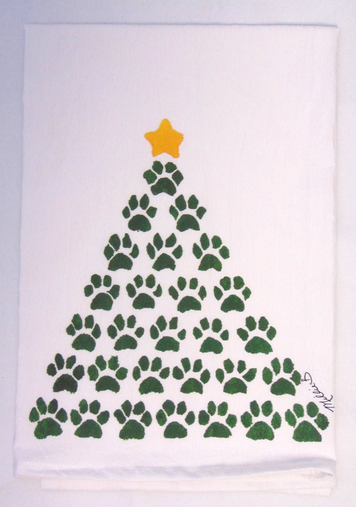 Limited Edition Watercolor Green Paw Tree Flour Sack Towel