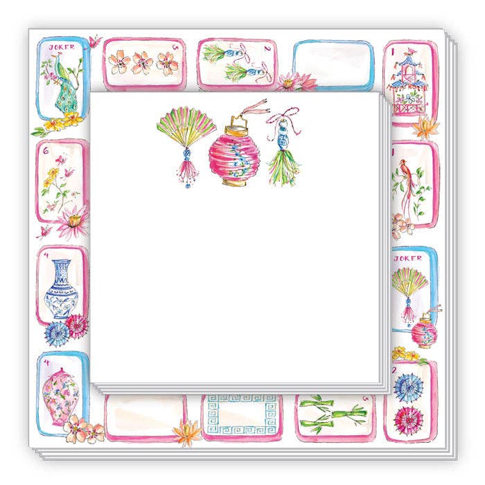 Mahjong Tiles Fan Lantern Tassel Bamboo Notepad Duo - Roseanne Beck