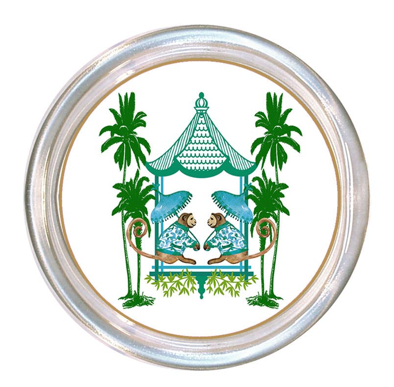 Aqua Green Monkey Chic Glass Coaster - Marye Kelley