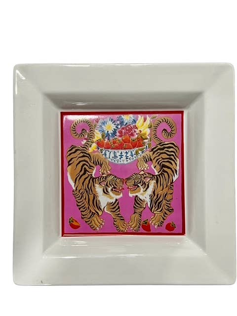 Square Tray Tigers Pink Background - The French Bee