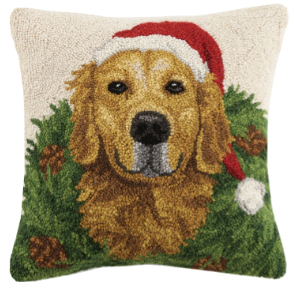 Golden Retriever w/Wreath Hook Pillow Poly Filled
