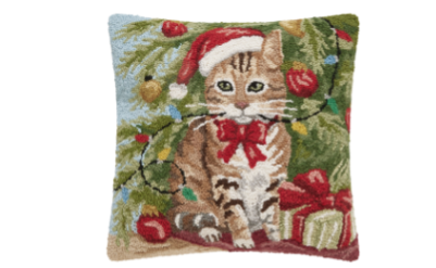 Tabby Cat Christmas Hook Pillow Poly Filled