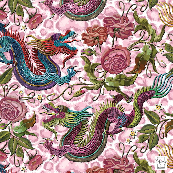 Year of the Dragon Mahjong Mat - Amped-up Pink - Bespoke Mahjong