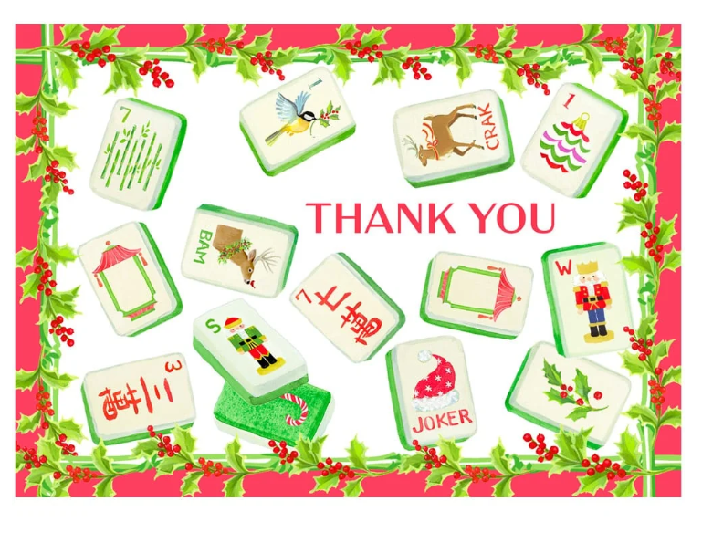 Christmas Mahjong Boxed Thank You Notes - includes 8 cards & envelopes - Caspari