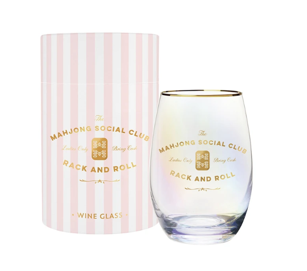 Gold Foil Stemless Wine Glass - Mahjong Social Club - Santa Barbara Design Studio