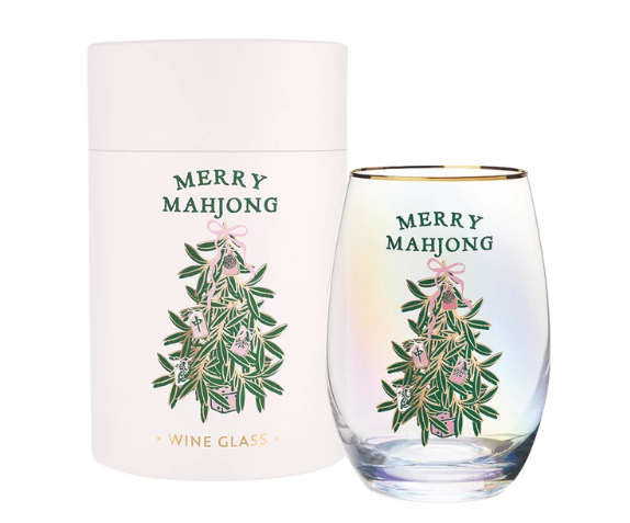 Gold Foil Stemless Wine Glass - Merry Mahjong - Santa Barbara Design Studios