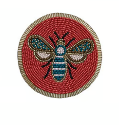 4in Round Beaded Coasters - S4- Bee Design - Hazel Mazel