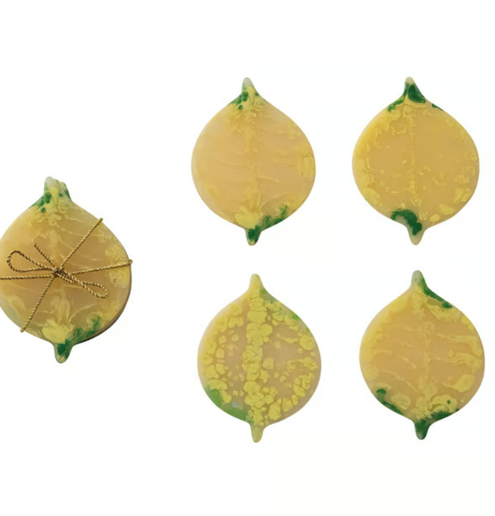 S/4 Marbled Resin Lemon Shaped Coasters HAZEL MAZEL