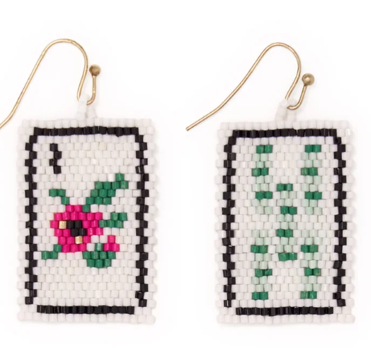 Lily Beaded Mahjong Earrings Flower INK AND ALLOY