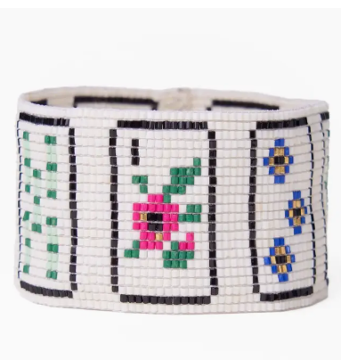 Brooklyn Mahjong Print Beaded Stretch Bracelet Multi INK AND ALLOY