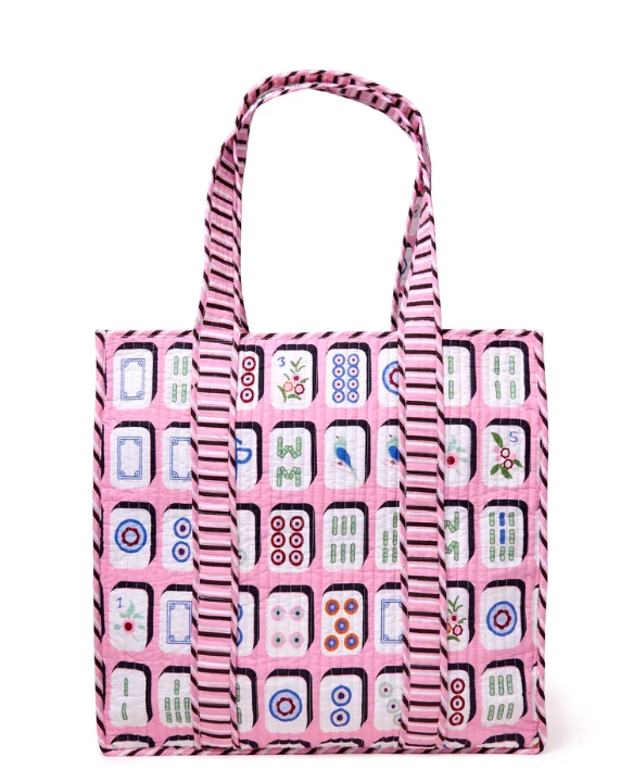 Evie Mahjong Reversible Quilted Tote Bag Pink