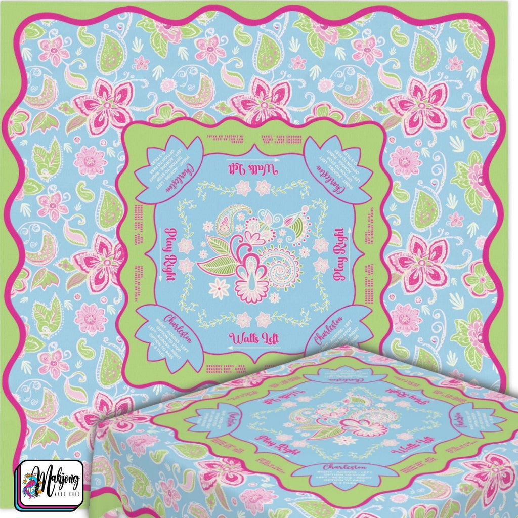 Mahjong Tablecloth, Blue Pink Boho Charleston Rules