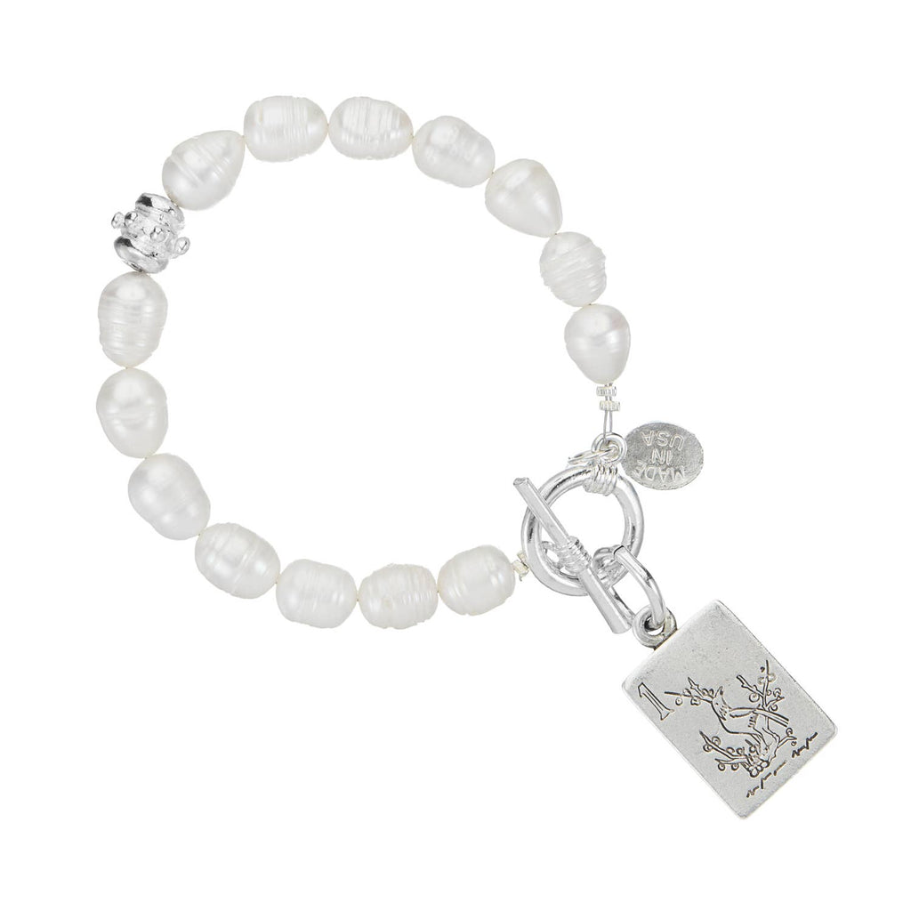 Silver Mahjong Pearl Bracelet