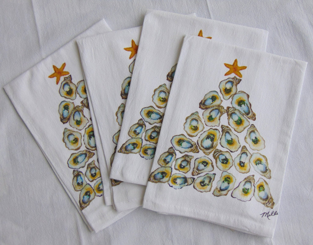 Limited Edition Watercolor Oyster Tree Flour Sack Napkins