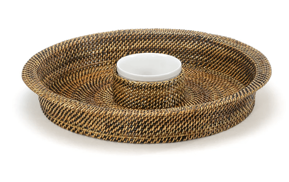 Calaisio Hand Woven Round Chip & Dip Serving Tray with Pillivuyt Dish - Home 2 Court