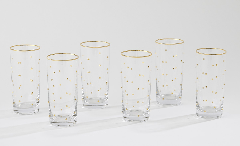 Celebration Highball Glasses - Clear w/ Gold Dots - S/6 - GV - Home 2 Court