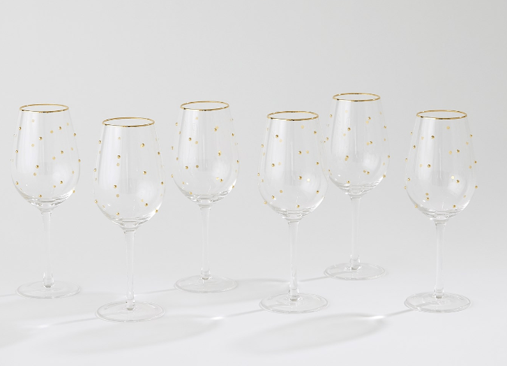 Celebration Wine Glasses - Clear w/ Gold Dots - S/6 - GV (1) - Home 2 Court