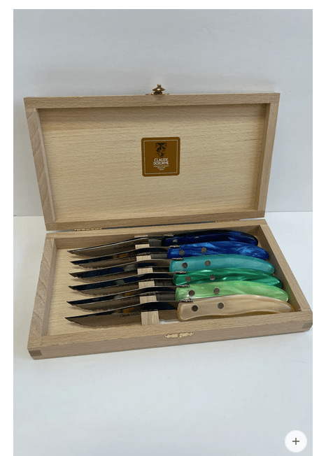 Claude Dozorme 2.13.001.14 Berlingot Box, Beech Wood, 6 Knives/Handle in Blue/Green - Claude Dozorme - Home 2 Court