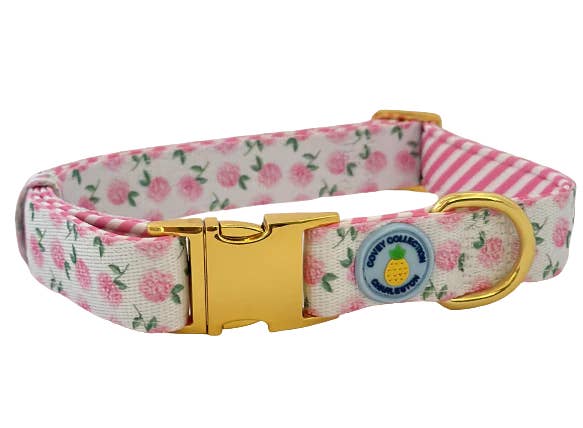 Covey Collection - Hydrangea Dog Collar - Pink: Gold, Small - Home 2 Court