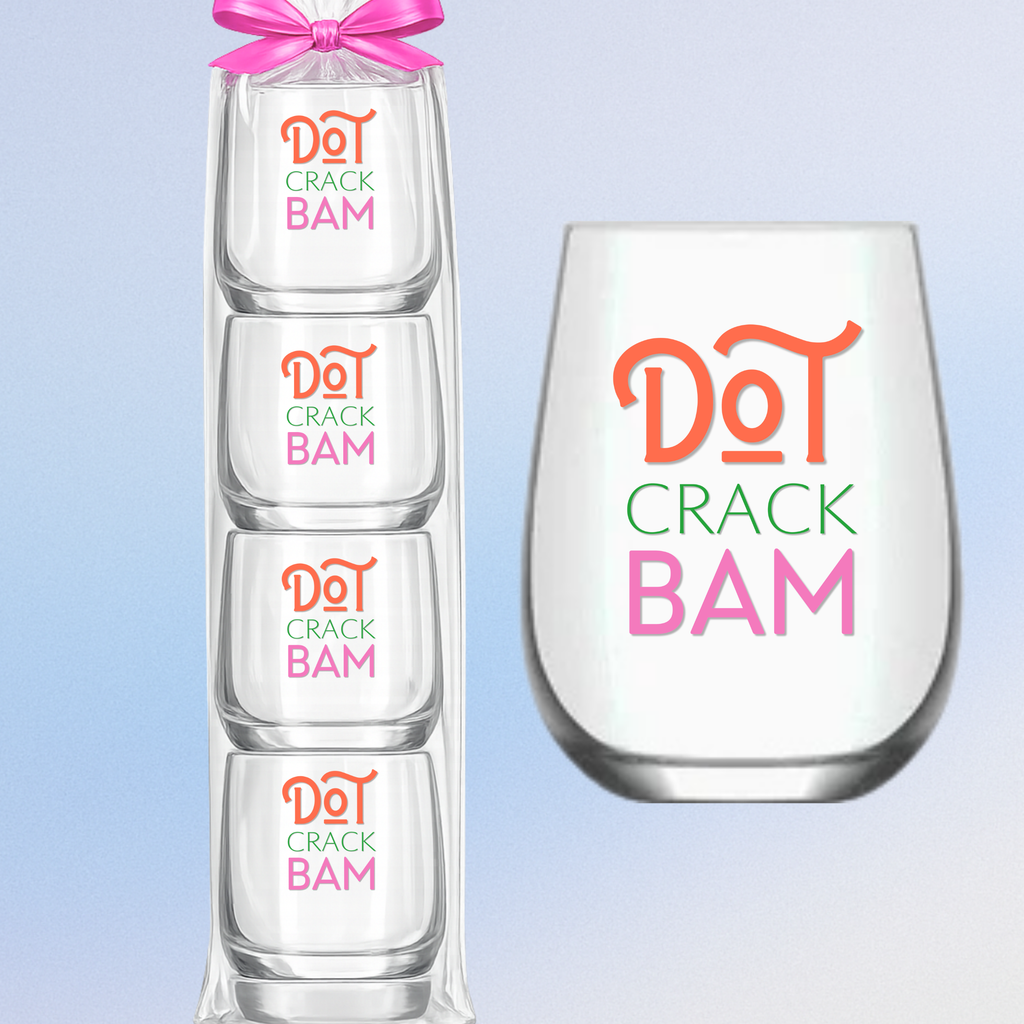 Mahjong Stemless 4ct Set Wine Glasses "Dot Crack Bam"
