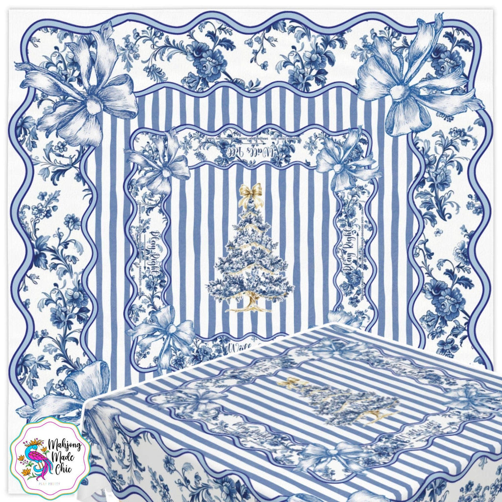 Blue Toile Christmas Mahjong Tablecloth