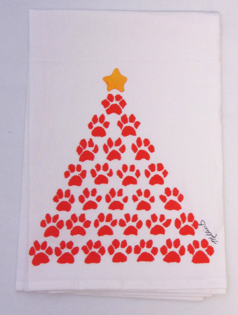 Limited Edition Watercolor Red Paw Tree Flour Sack Towel