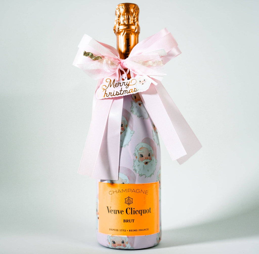 Beau Bottles X Wrapido!'s Limited Edition Watercolor Pink Santa Bottle Wrap and Bougie Bottle Bow™  Matching Set-Champagne Collection