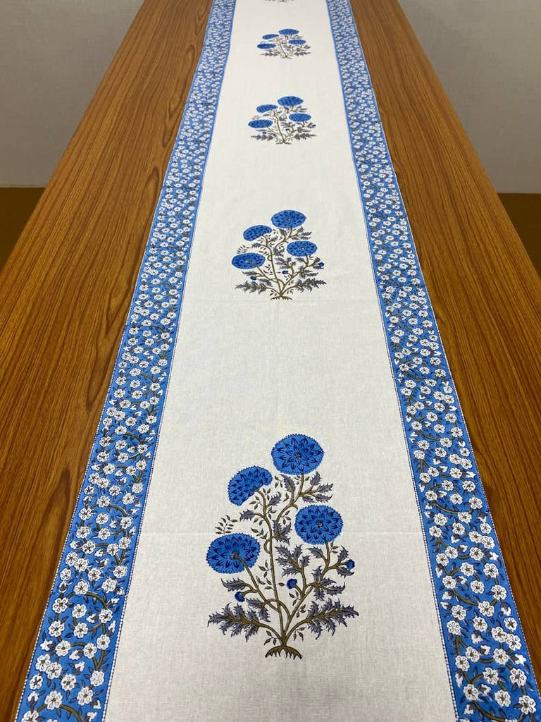 Fabricrush - Dodger Blue Indian Hand Block Print 16x106 inches Table Runner: - Home 2 Court