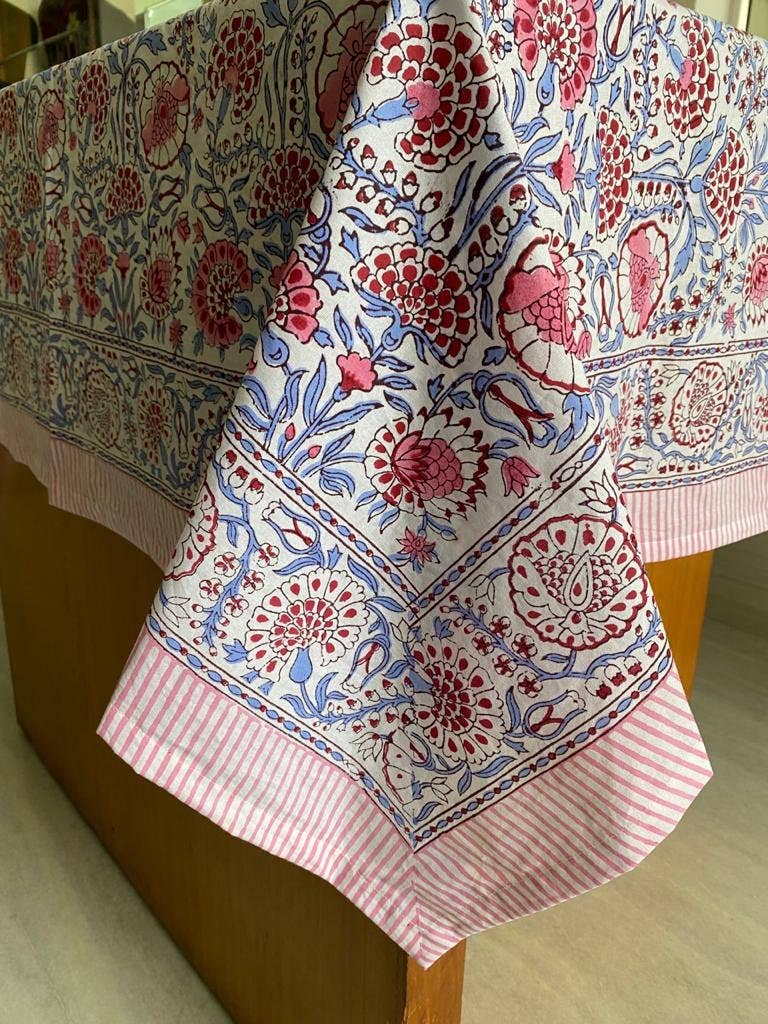 Fabricrush - Fabricrush Pigeon Indian Hand Block Print Cotton Tablecloth: Without Napkins, 8 Seater 70x108 - Home 2 Court