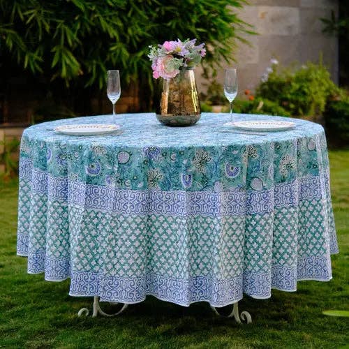 Fabricrush - Teal and Air Force Blue Round Table Cover: 60x60 INCH - Home 2 Court