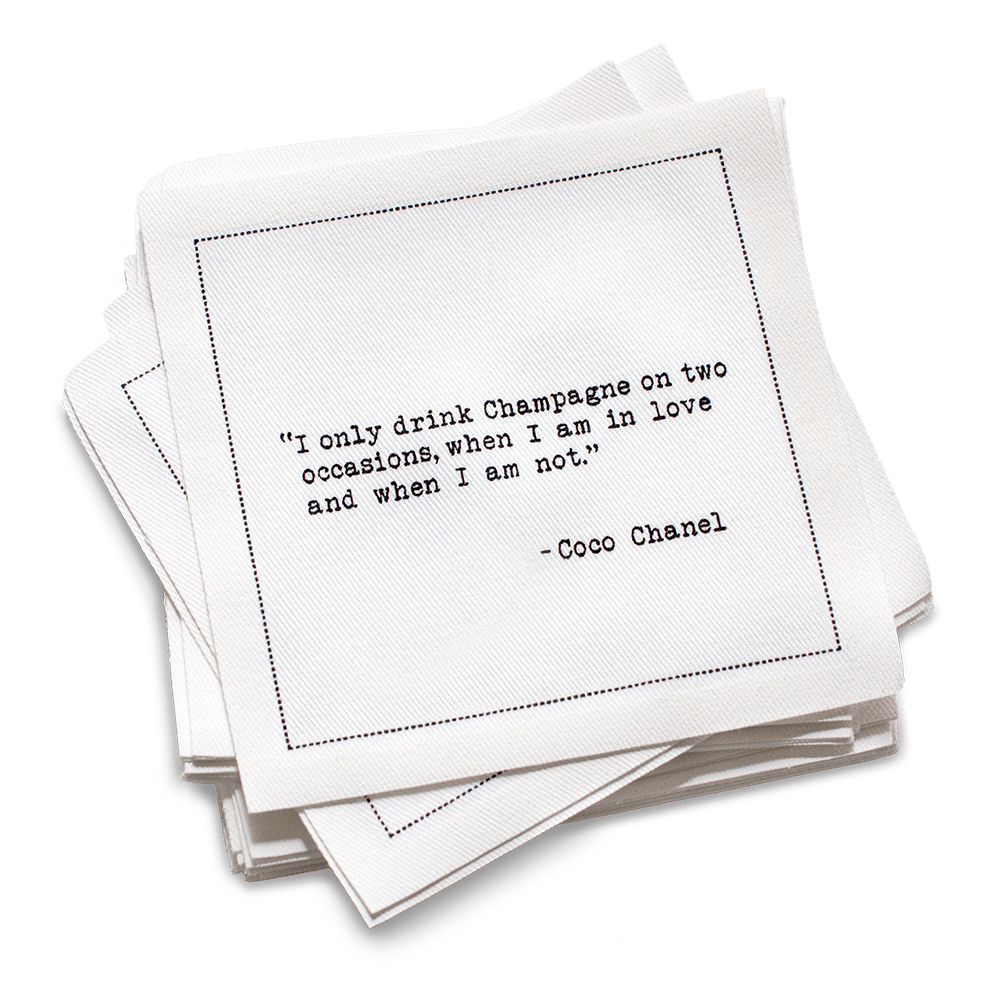 Five Star Napkins Inc. - Champagne Quotes - White Cotton Cocktail Napkins 50x - Home 2 Court