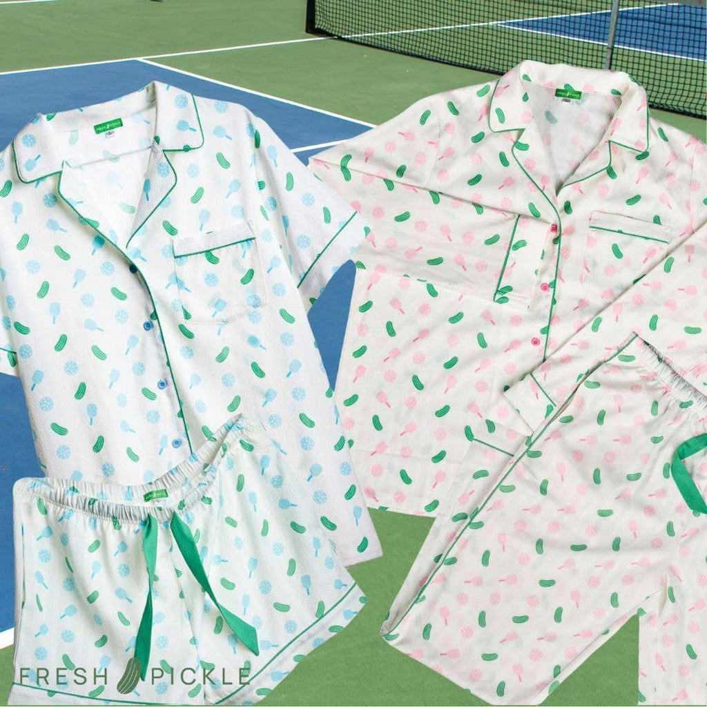 Fresh Pickle - Pickleball Pajama Set: Blue Short Set, L - Home 2 Court