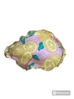 Gold Oyster Shell - Pink with Lemons Ring/Trinket Dish - medium - Home 2 Court