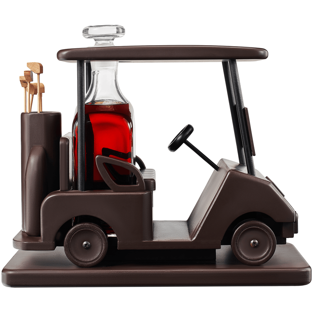Golf Decanter Whiskey Decanter - The Wine Savant - Brown Mahogany Wood Golf Gifts for Both Men & Women, Golf Accessories, Golfer Gifts, Based on A Replica Golf Cart (600ml Decanter) - Home 2 Court