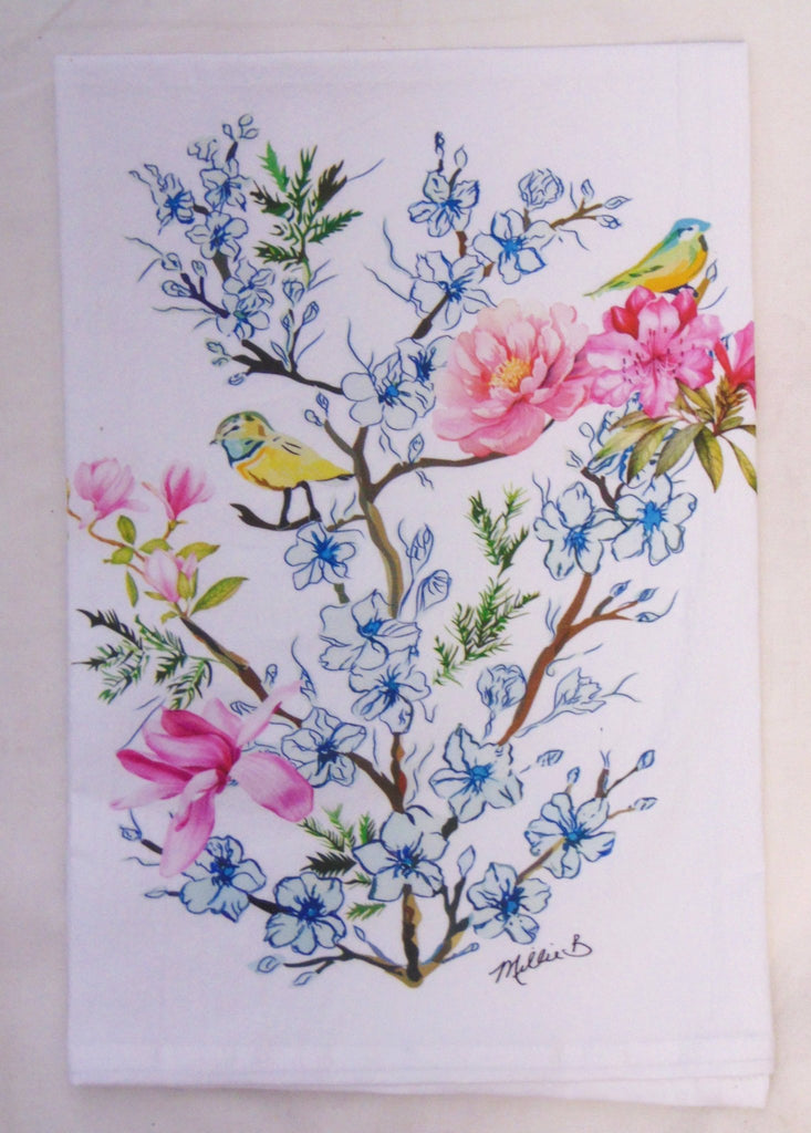 Limited Edition Watercolor Blossoms Pink Flour Sack Towel - Lowcountry Linens - Home 2 Court