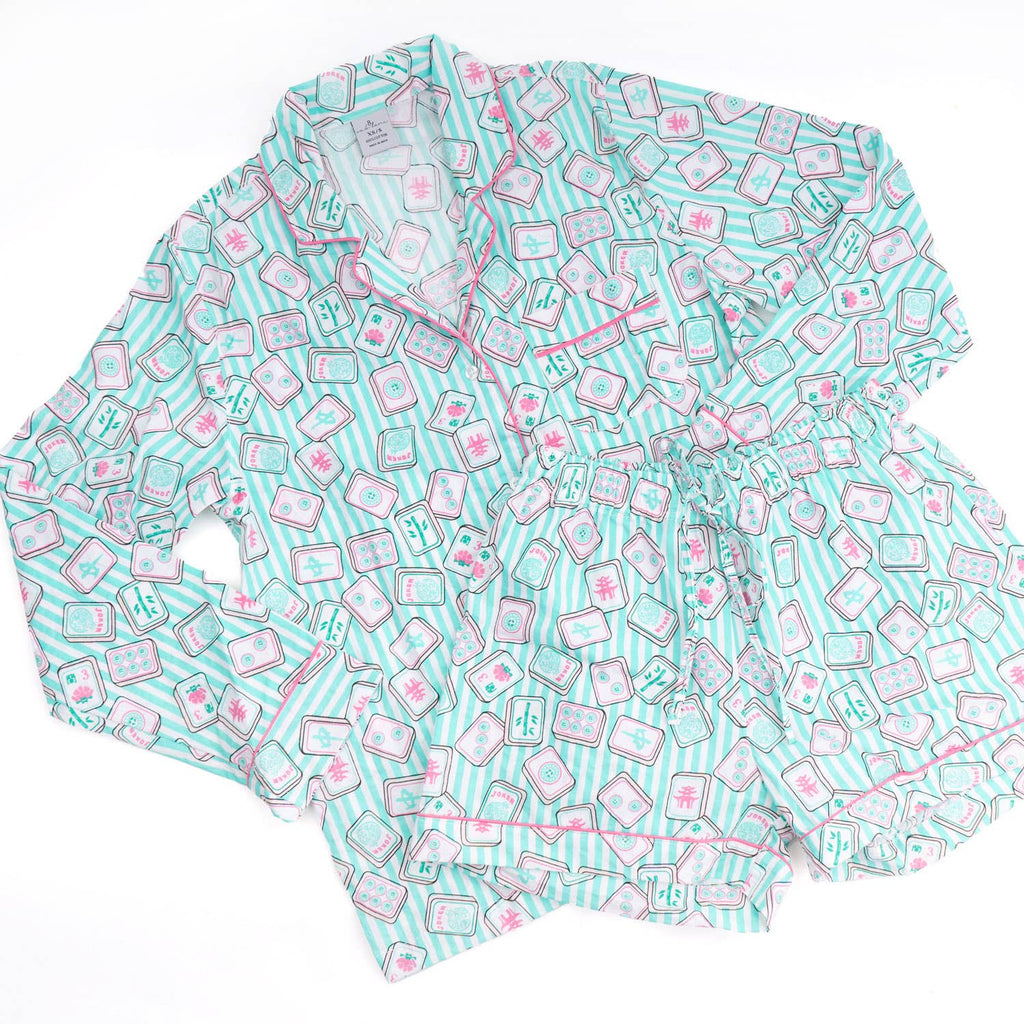 Mahjong Stripe PJ Set with Shorts & Long Sleeve Top: L/XL8 Oak Lane - Home 2 Court