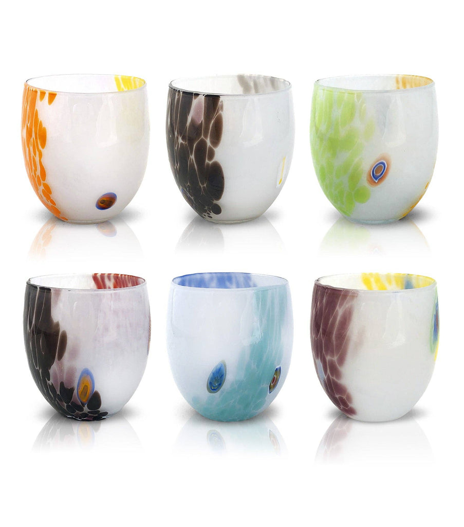 Mazzega Art & Design - 6 “The Colors of Murano” Glass Glasses. WATER - LIGHT - Home 2 Court