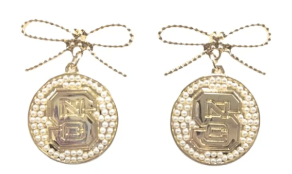 NC State Pearl Bow Medallion Earrings - Brianna Cannon - Home 2 Court
