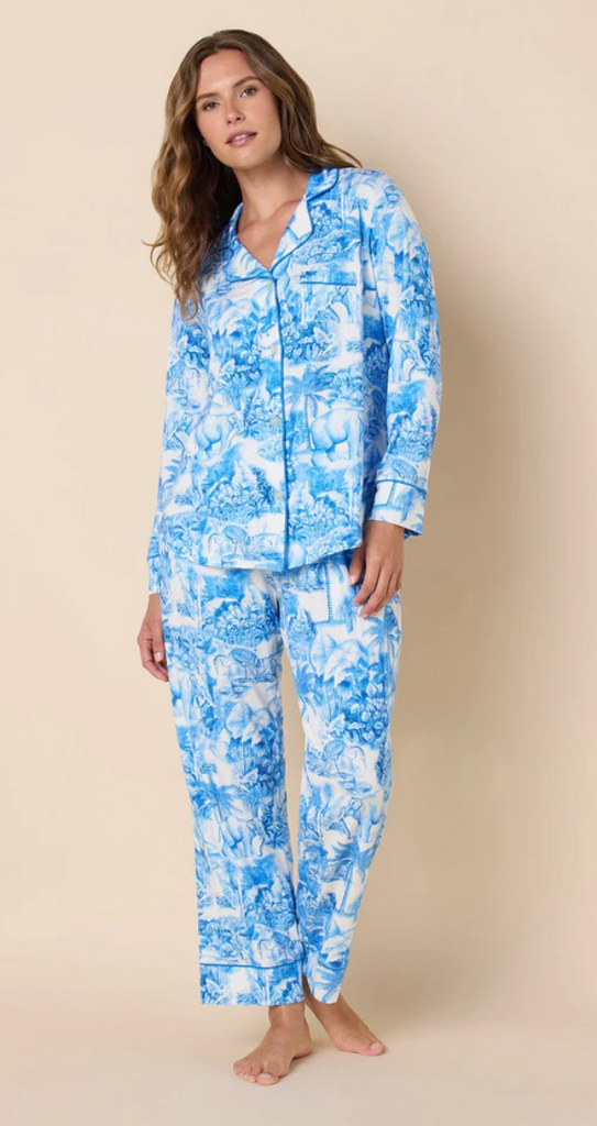 Palm Grove Pima Knit Long Sleeve Pajamas - The Cat's Pajamas